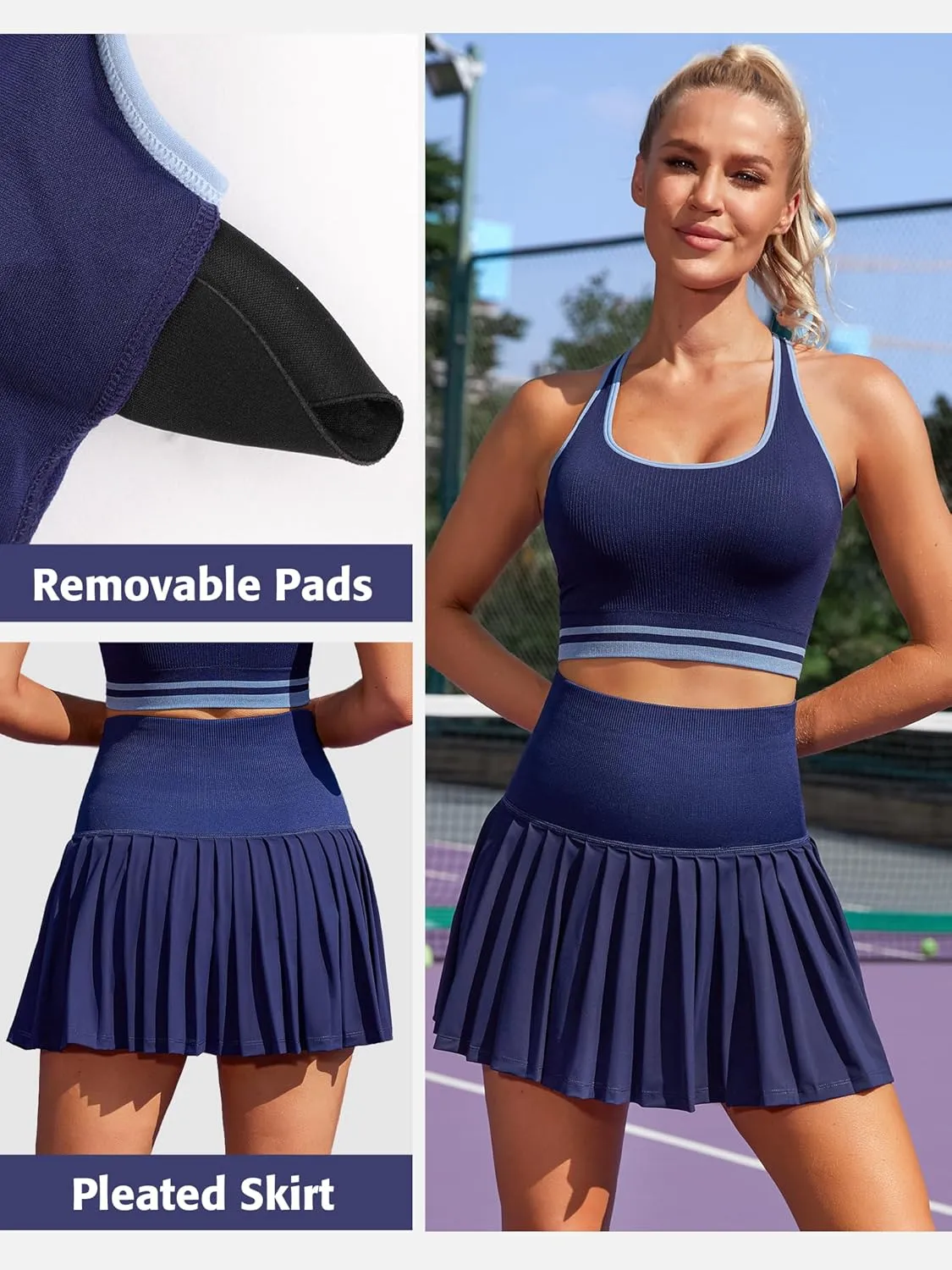 ATTRACO 2 Piece Tennis Dresses for Women High Waisted Pleated Skirt Sets Seamless Colorblock Golf Outfits