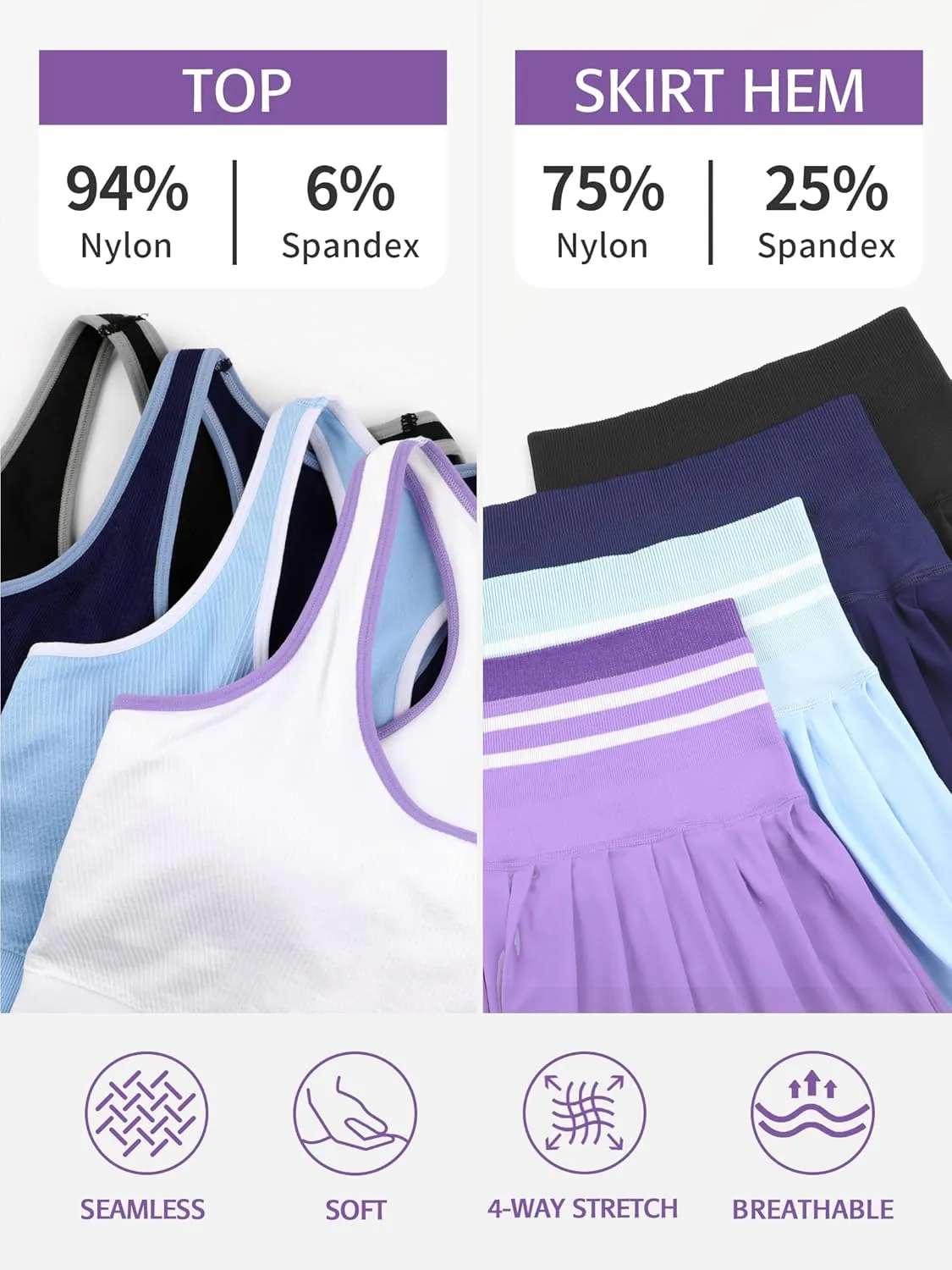 ATTRACO 2 Piece Tennis Dresses for Women High Waisted Pleated Skirt Sets Seamless Colorblock Golf Outfits
