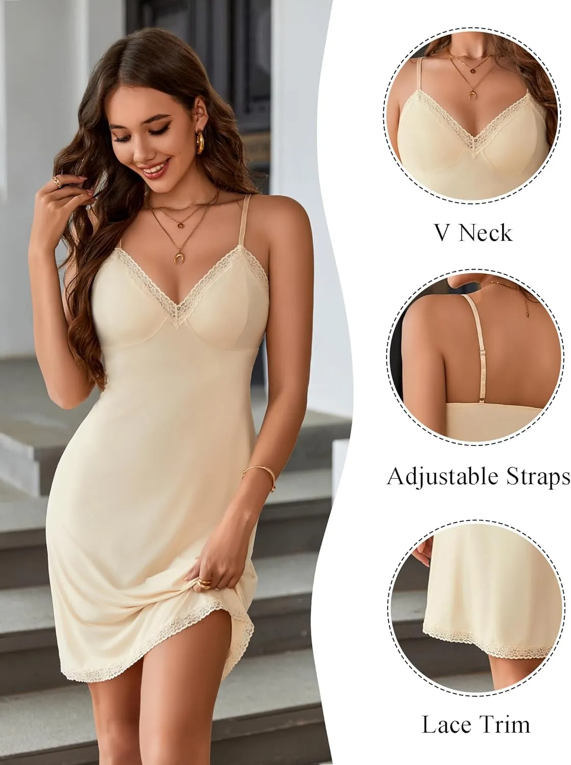 Avidlove Spaghetti Strap Slip Dress Lace Trim Full Slips for Under Dresses Sexy Nightgown