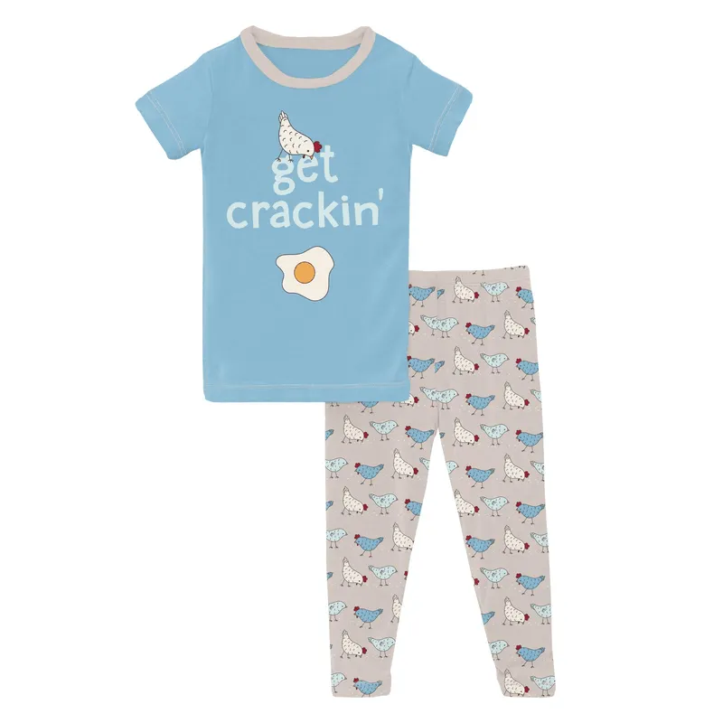 Bamboo Short Sleeve Graphic Tee Pajama Set - Latte Chickens