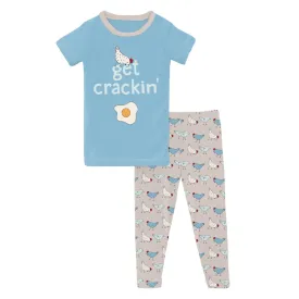 Bamboo Short Sleeve Graphic Tee Pajama Set - Latte Chickens