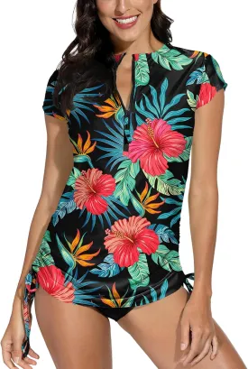 BesserBay Women's UV Sun Protection 1/4 Zip Short Sleeve Ruched Rash Guard Shirt