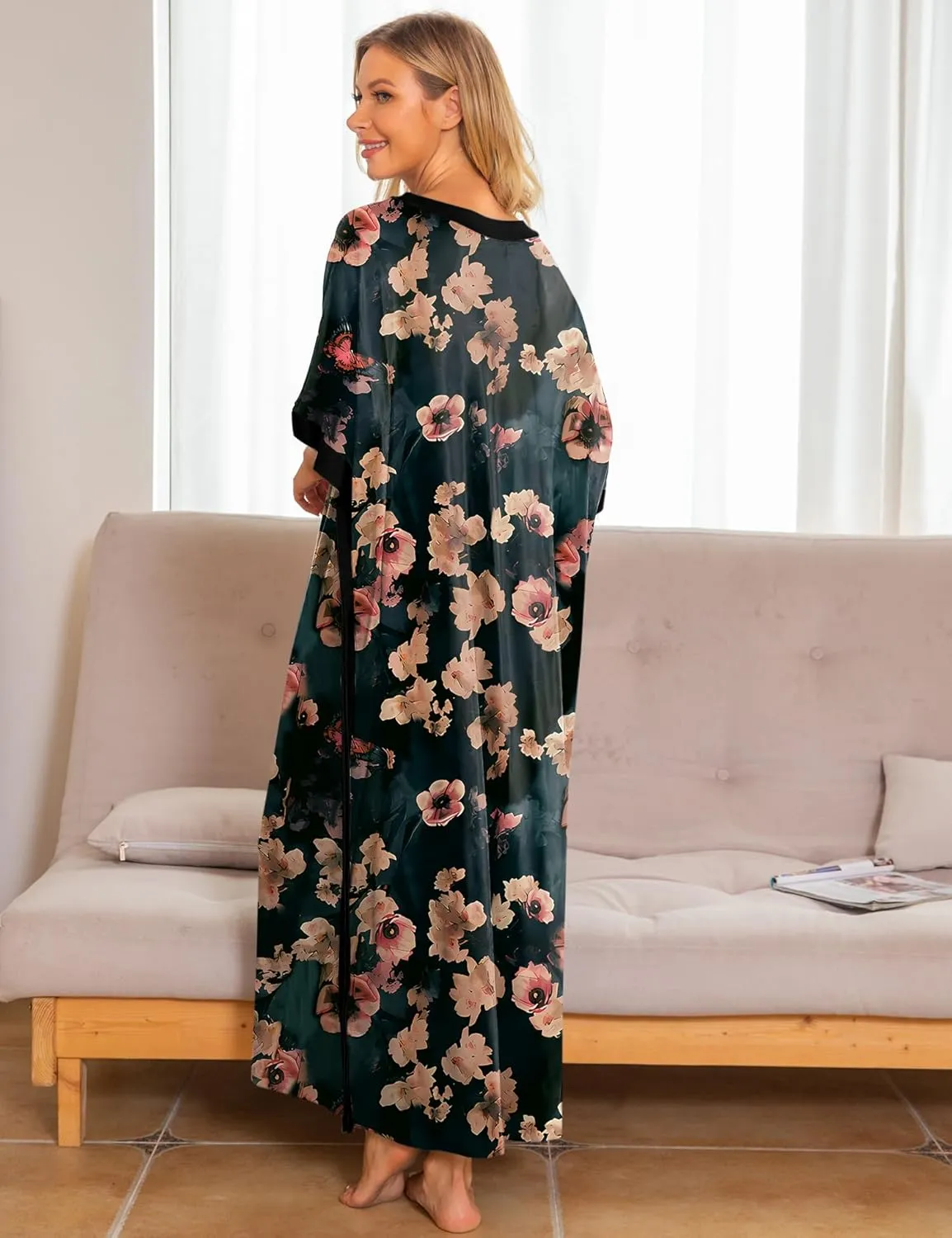 Bloggerlove Women Nightgowns Cotton Caftan House Dress Short Sleeve Sleepwear