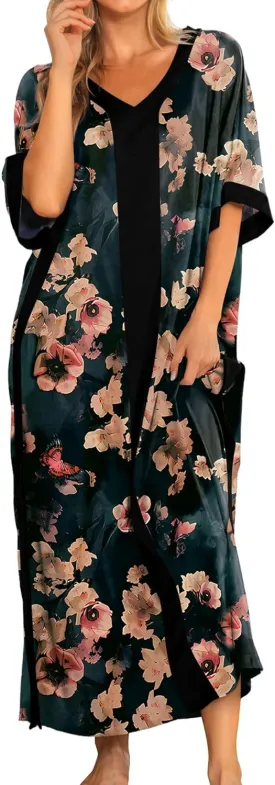 Bloggerlove Women Nightgowns Cotton Caftan House Dress Short Sleeve Sleepwear