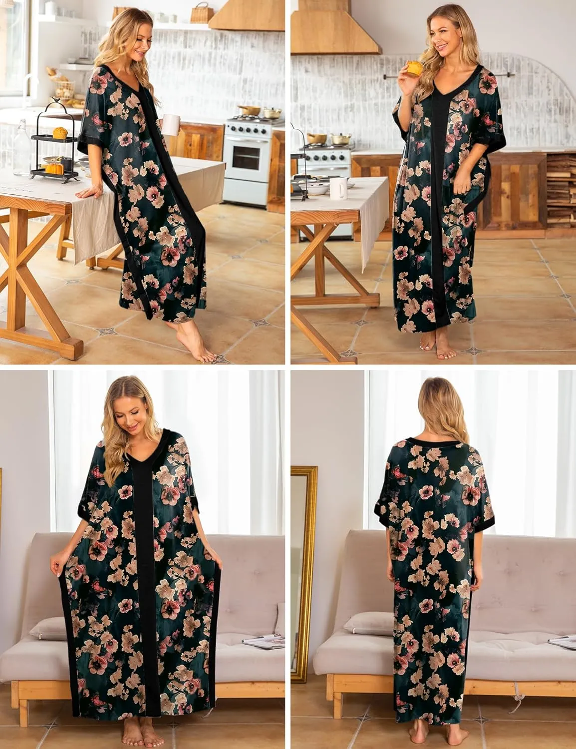 Bloggerlove Women Nightgowns Cotton Caftan House Dress Short Sleeve Sleepwear