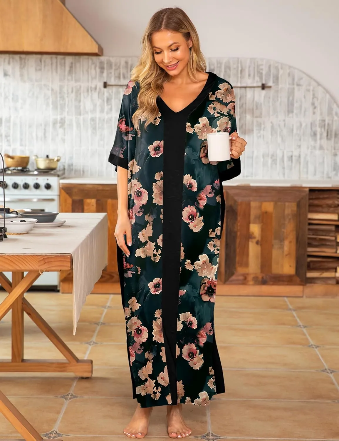 Bloggerlove Women Nightgowns Cotton Caftan House Dress Short Sleeve Sleepwear