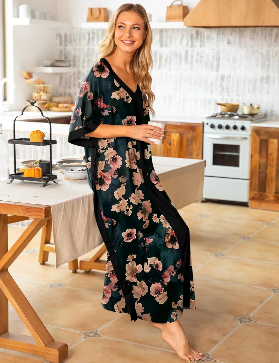 Bloggerlove Women Nightgowns Cotton Caftan House Dress Short Sleeve Sleepwear