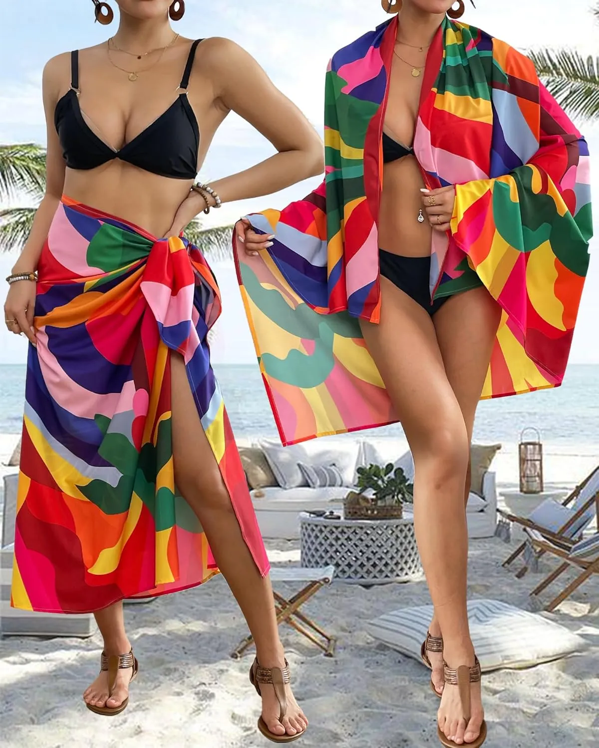Bsubseach Women Sarong Swimsuit Coverups Long Pareo Bikini Wraps Skirt Beach Bathing Suit Cover Up