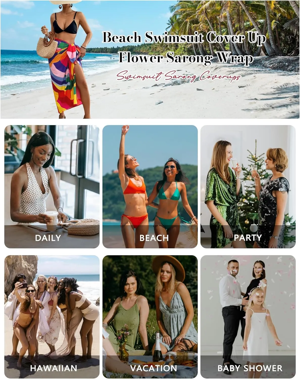 Bsubseach Women Sarong Swimsuit Coverups Long Pareo Bikini Wraps Skirt Beach Bathing Suit Cover Up