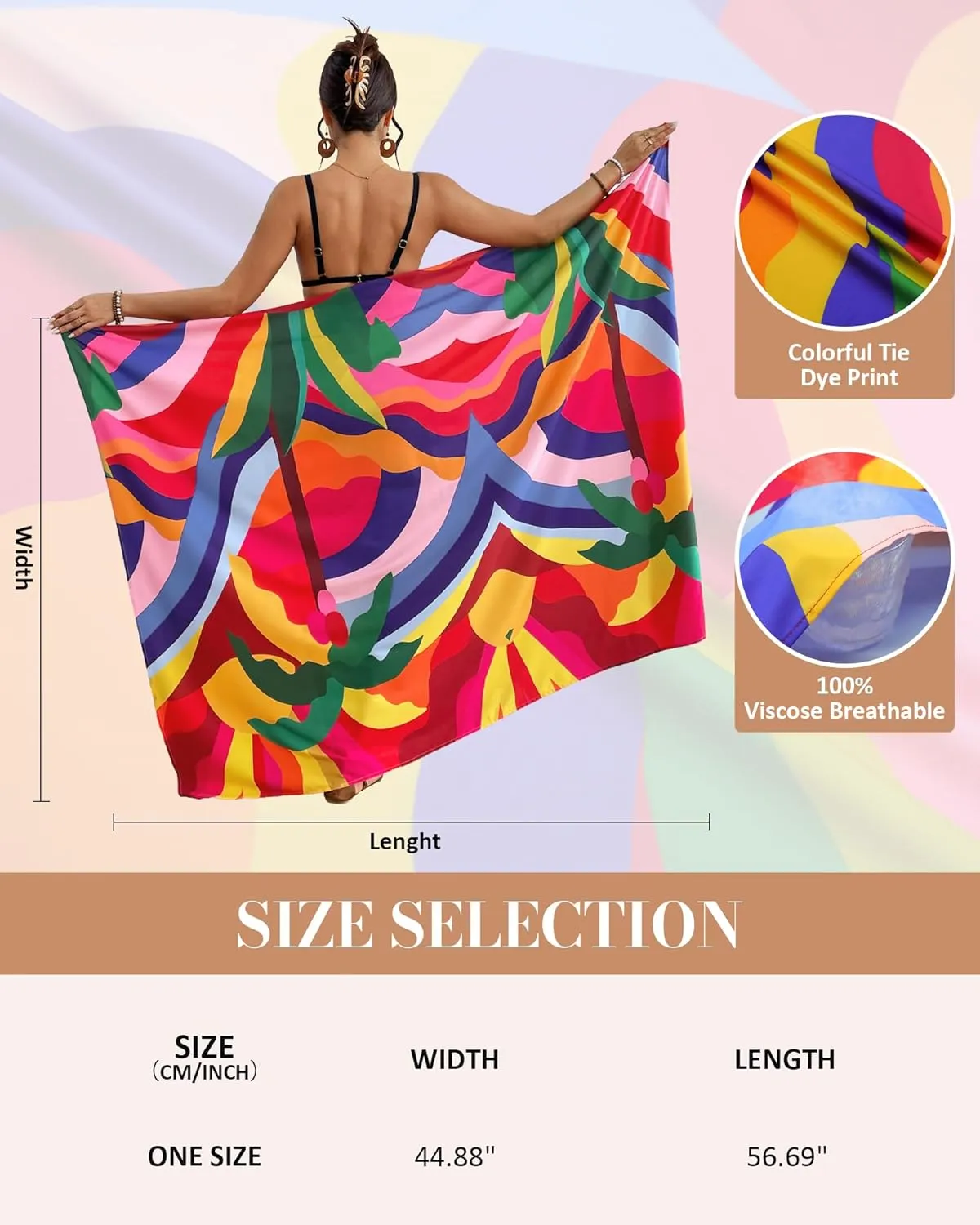 Bsubseach Women Sarong Swimsuit Coverups Long Pareo Bikini Wraps Skirt Beach Bathing Suit Cover Up