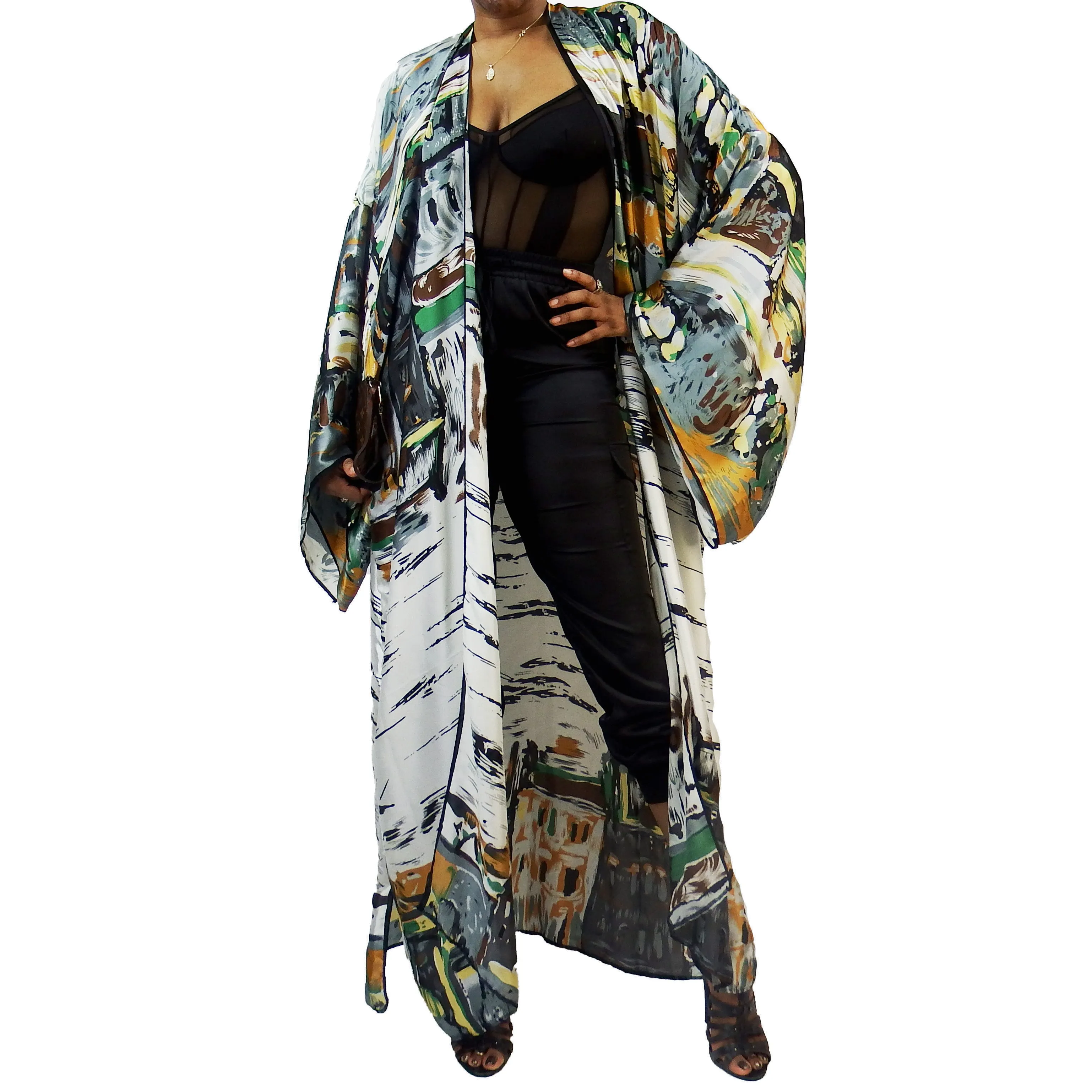 Concrete Jungle | Kimono Duster (Open Front) | Floor Length Long Robe