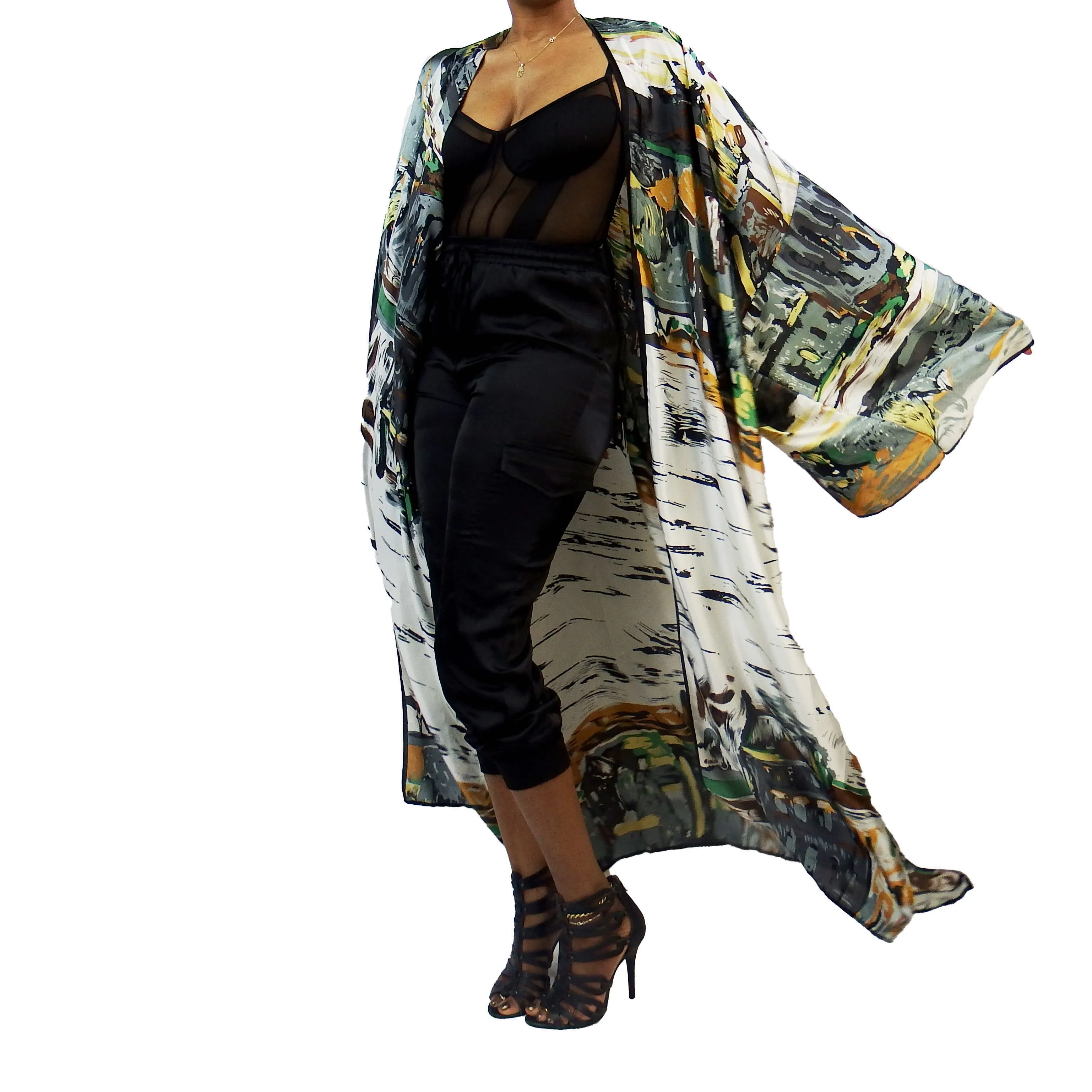 Concrete Jungle | Kimono Duster (Open Front) | Floor Length Long Robe