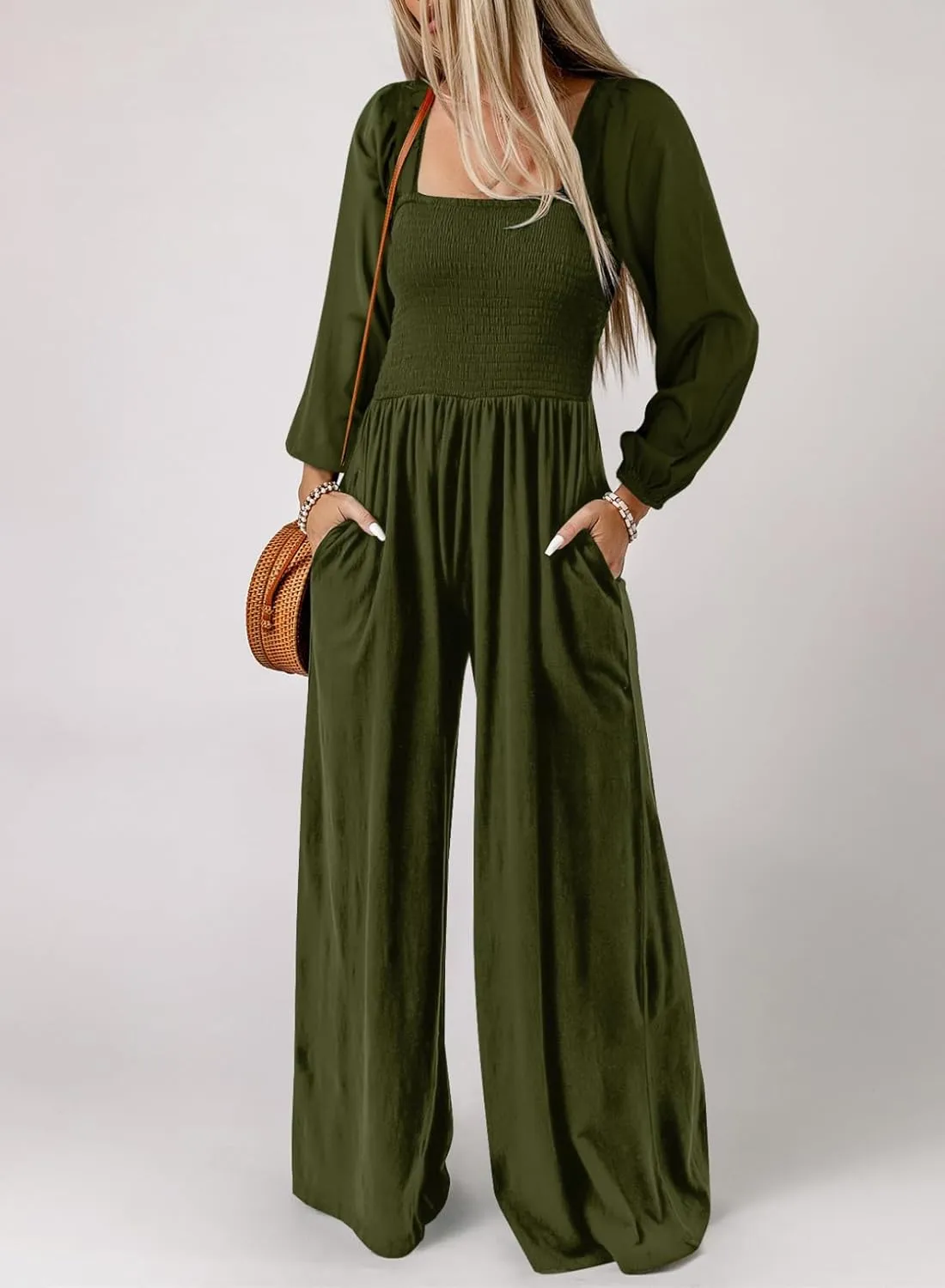 Dokotoo Women's Casual Loose Overalls Jumpsuits One Piece Long Sleeve Wide Leg Long Pant Rompers With Pockets