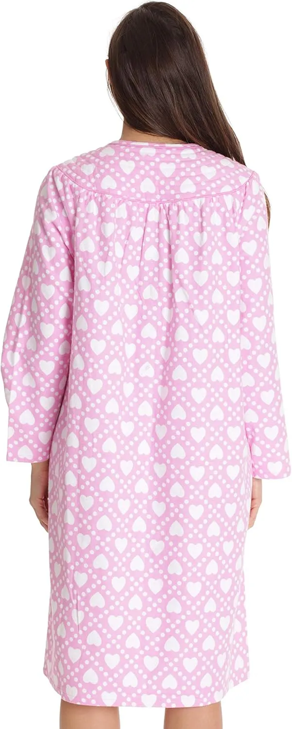 Dreamcrest Womens Snap-Front House Coat Flannel Duster Robe with Pockets