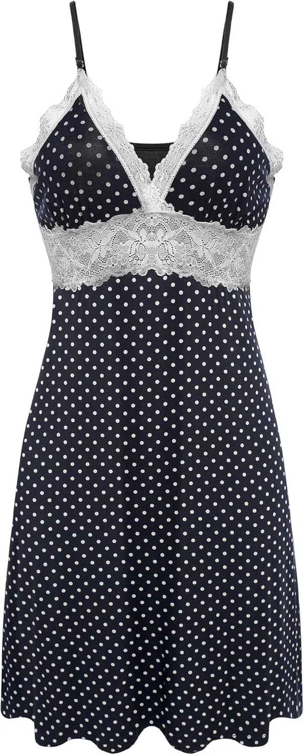 Ekouaer Sleepwear Womens Chemise Nightgown Full Slip Lace Lounge Dress
