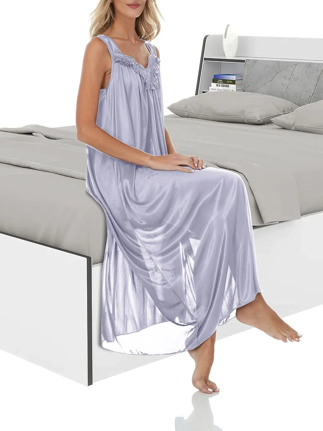 Ezi Satin Silk Nightgown For Women - Soft & Breathable Womens Sleepwear- Sexy Short Sleeves Womens Sleepwear, M - Plus Size
