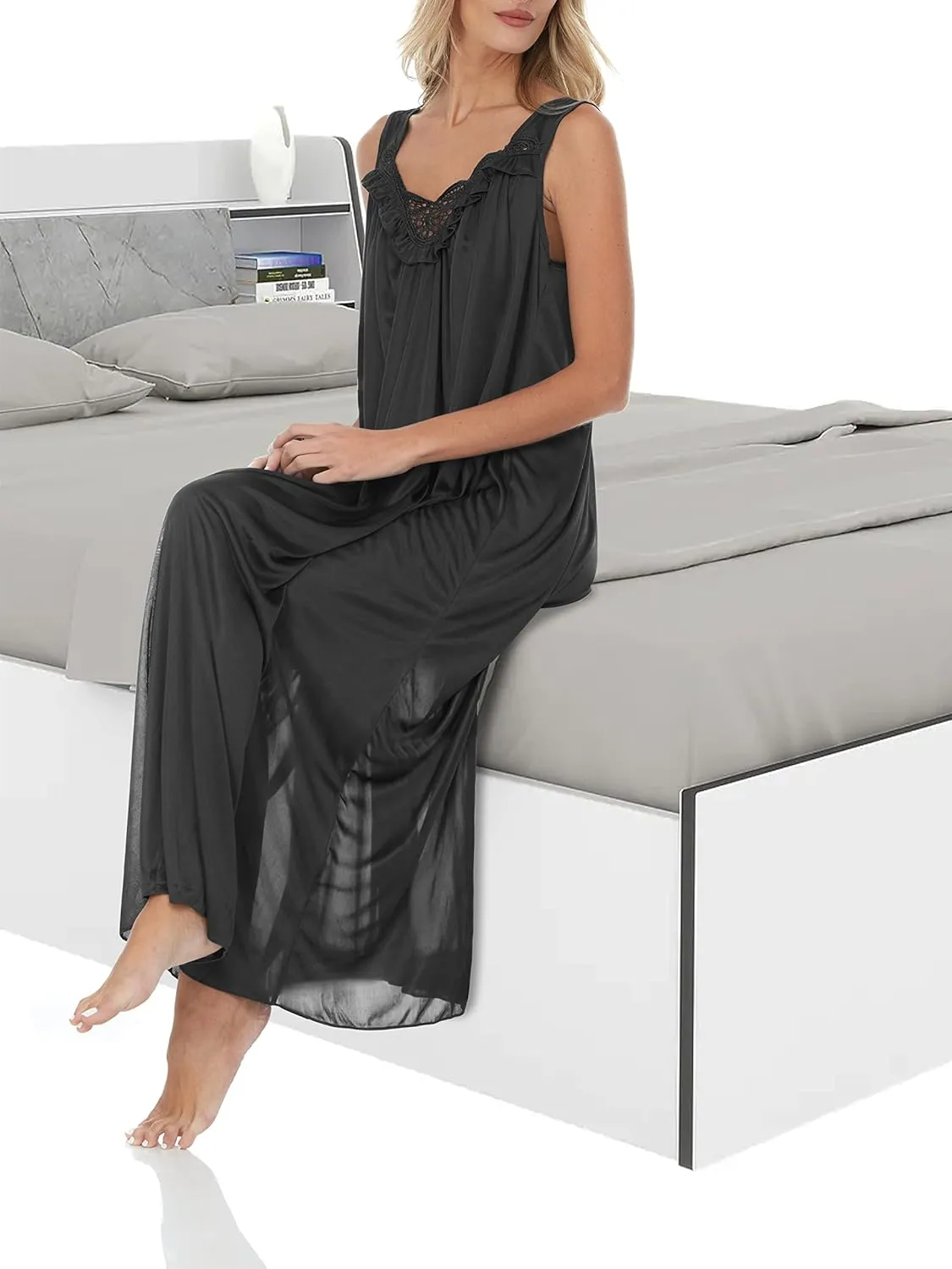 Ezi Satin Silk Nightgown For Women - Soft & Breathable Womens Sleepwear- Sexy Short Sleeves Womens Sleepwear, M - Plus Size