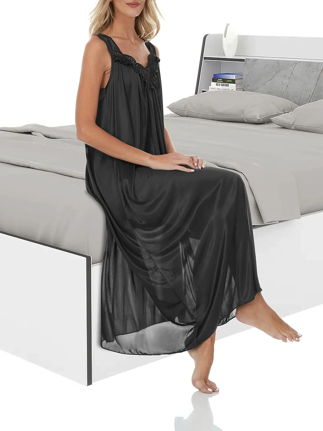Ezi Satin Silk Nightgown For Women - Soft & Breathable Womens Sleepwear- Sexy Short Sleeves Womens Sleepwear, M - Plus Size