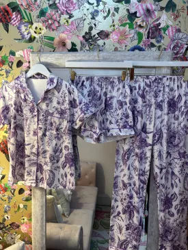 Floral 3 Piece Pajama Set- Purple