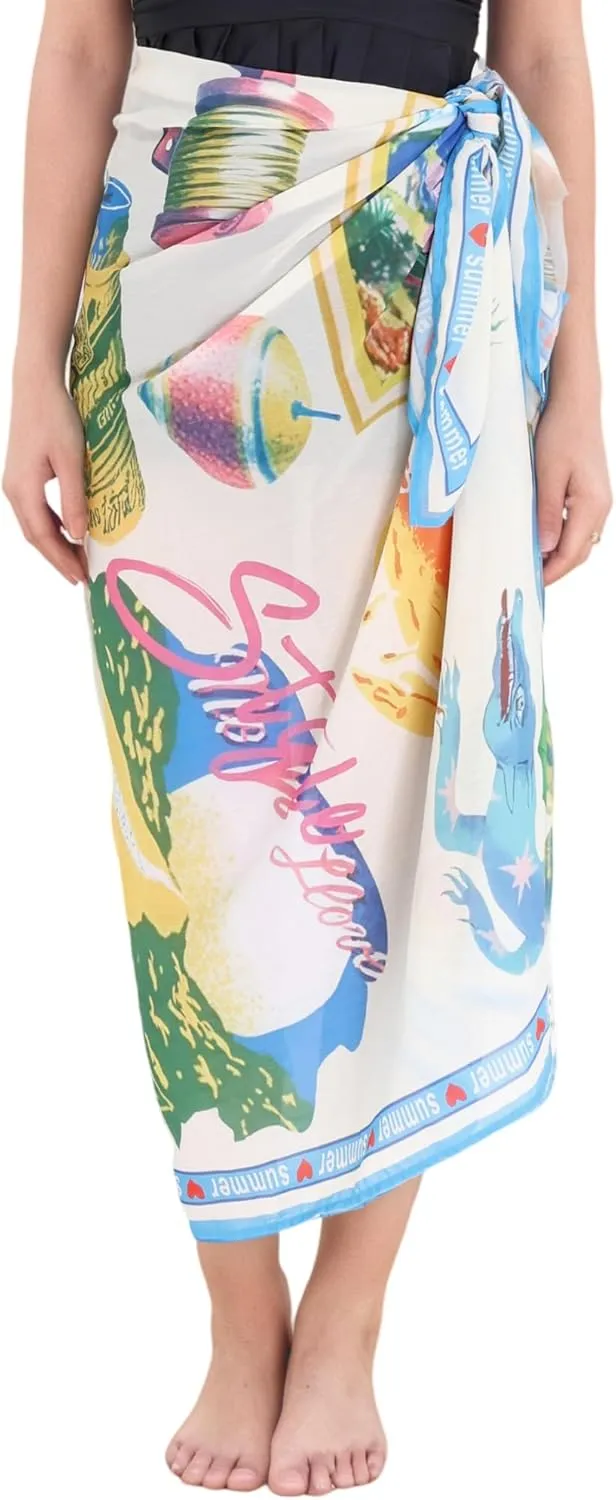 FOTN Sarong Skirt for Women 2025 Tropical Floral Printed Long Bikini Wraps Beach Swimwear Coverups