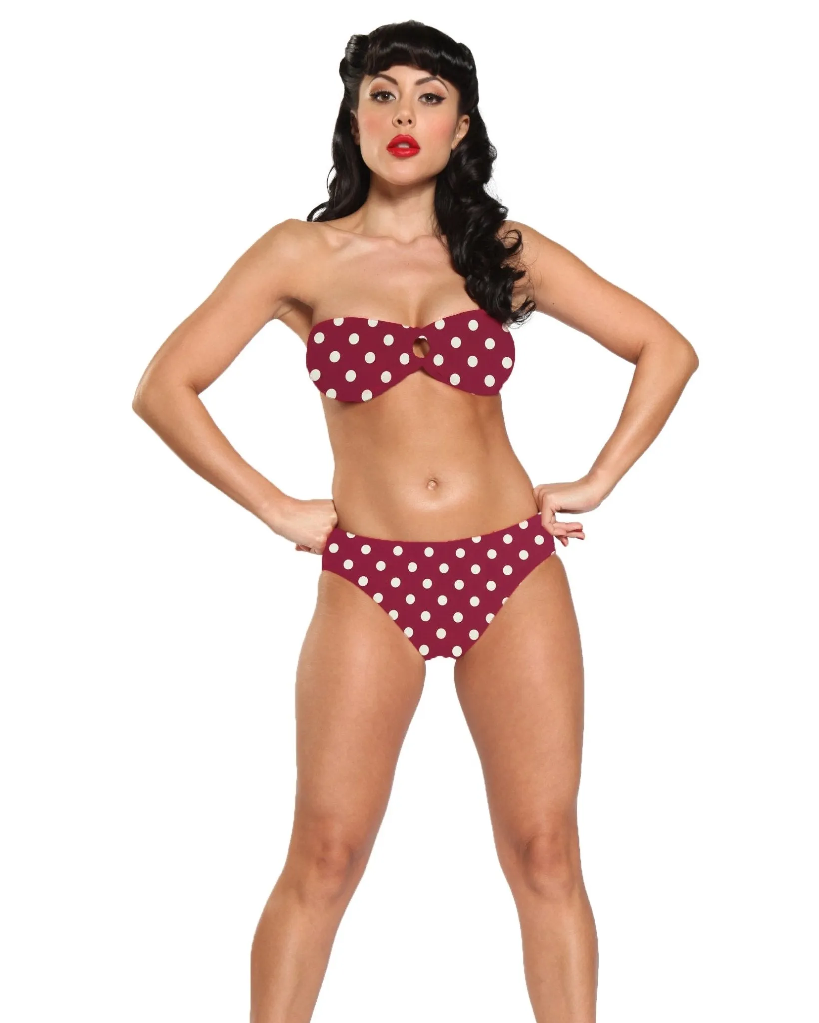 GirlHowdy Polka Dot Bikini Swimsuit Top - Red and Ivory