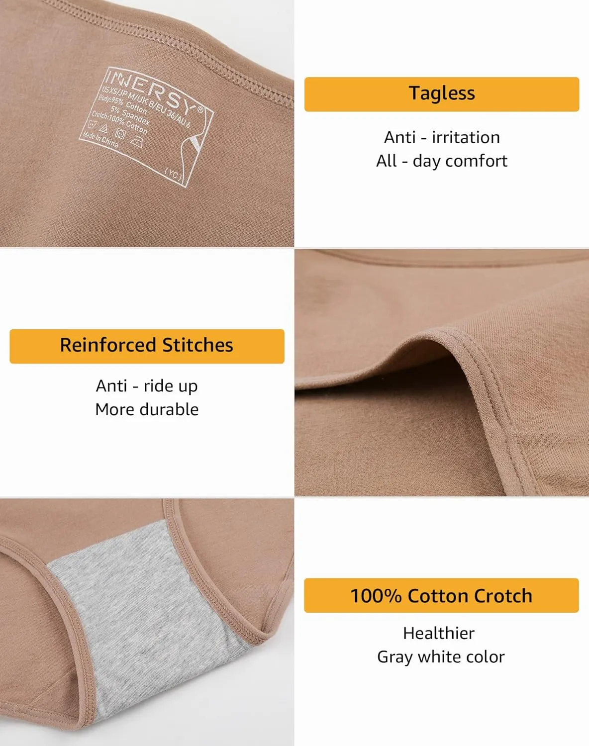 INNERSY Womens Underwear Cotton Hipster Panties Regular & Plus Size 6-Pack