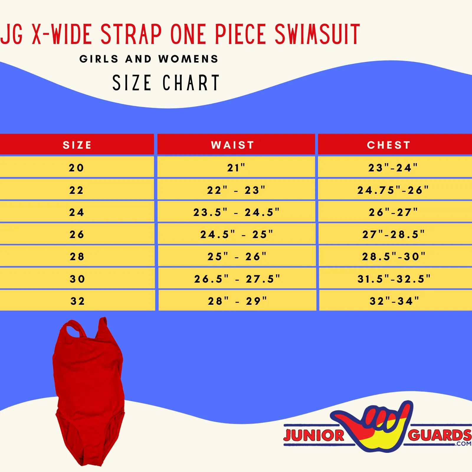 Junior Guard 1-Piece WIDE Strap Swimsuit Red (READ SIZING)