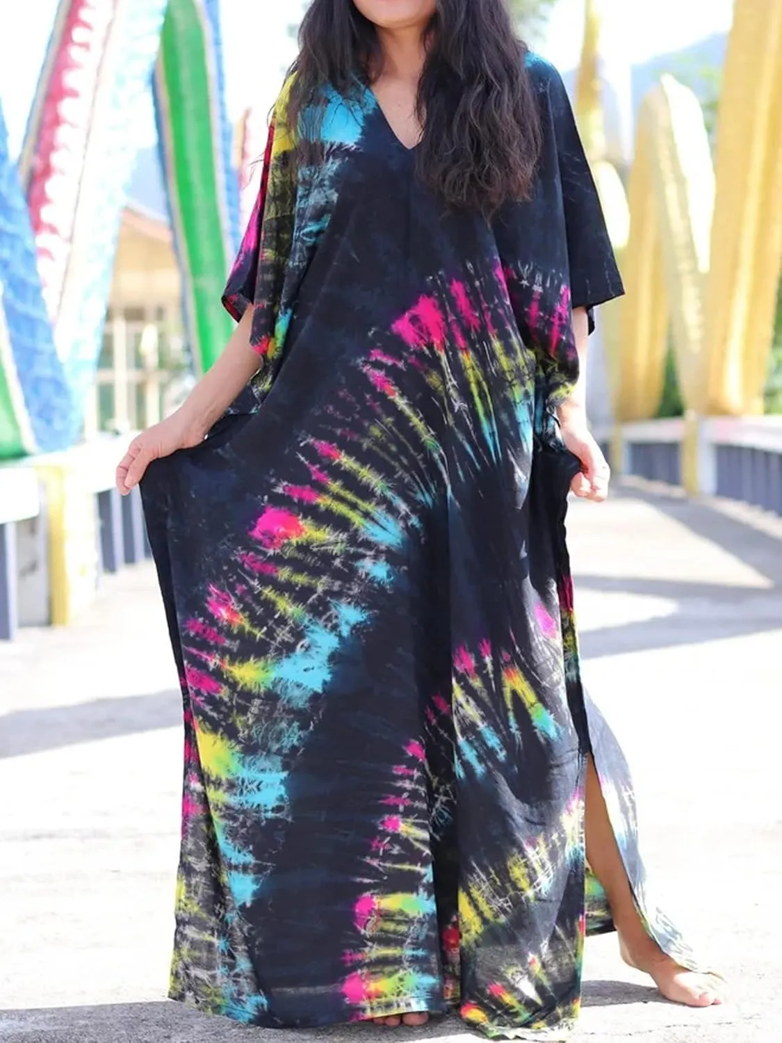 Kaftan Dresses for Women Plus Size Summer Beach Dress with Print and Swim Cover Ups