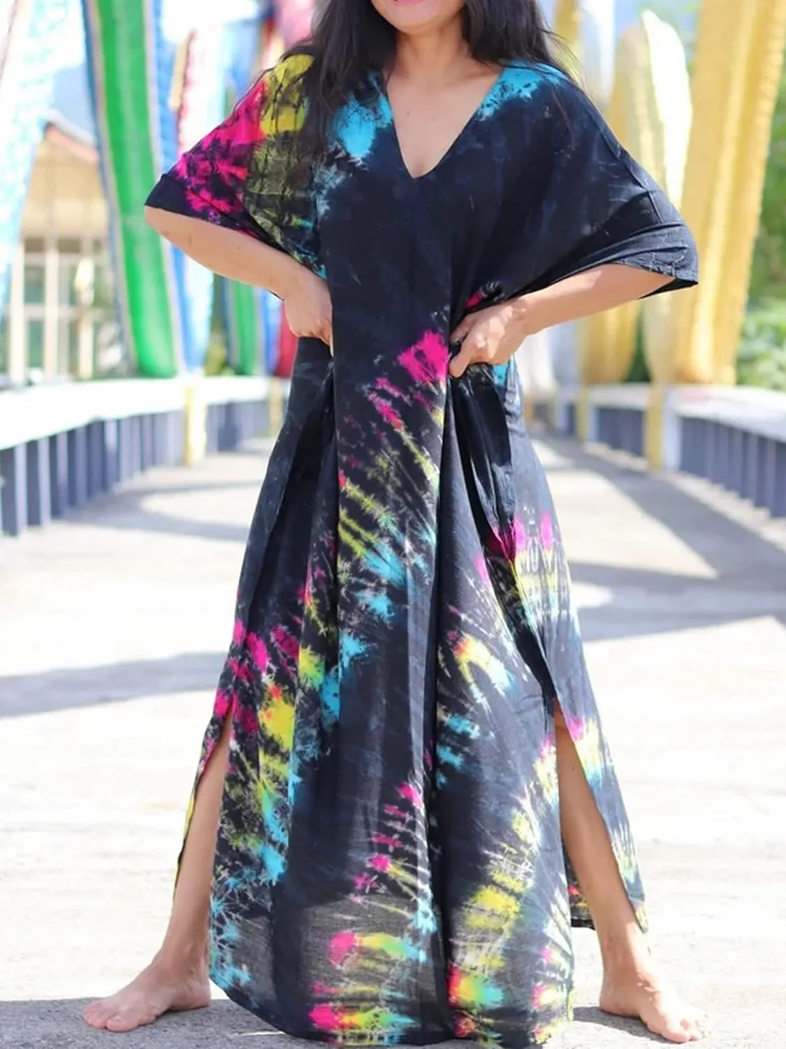 Kaftan Dresses for Women Plus Size Summer Beach Dress with Print and Swim Cover Ups