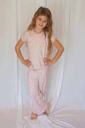 Kids Cozy Pink Leopard Pajama Pants Sleeve Set