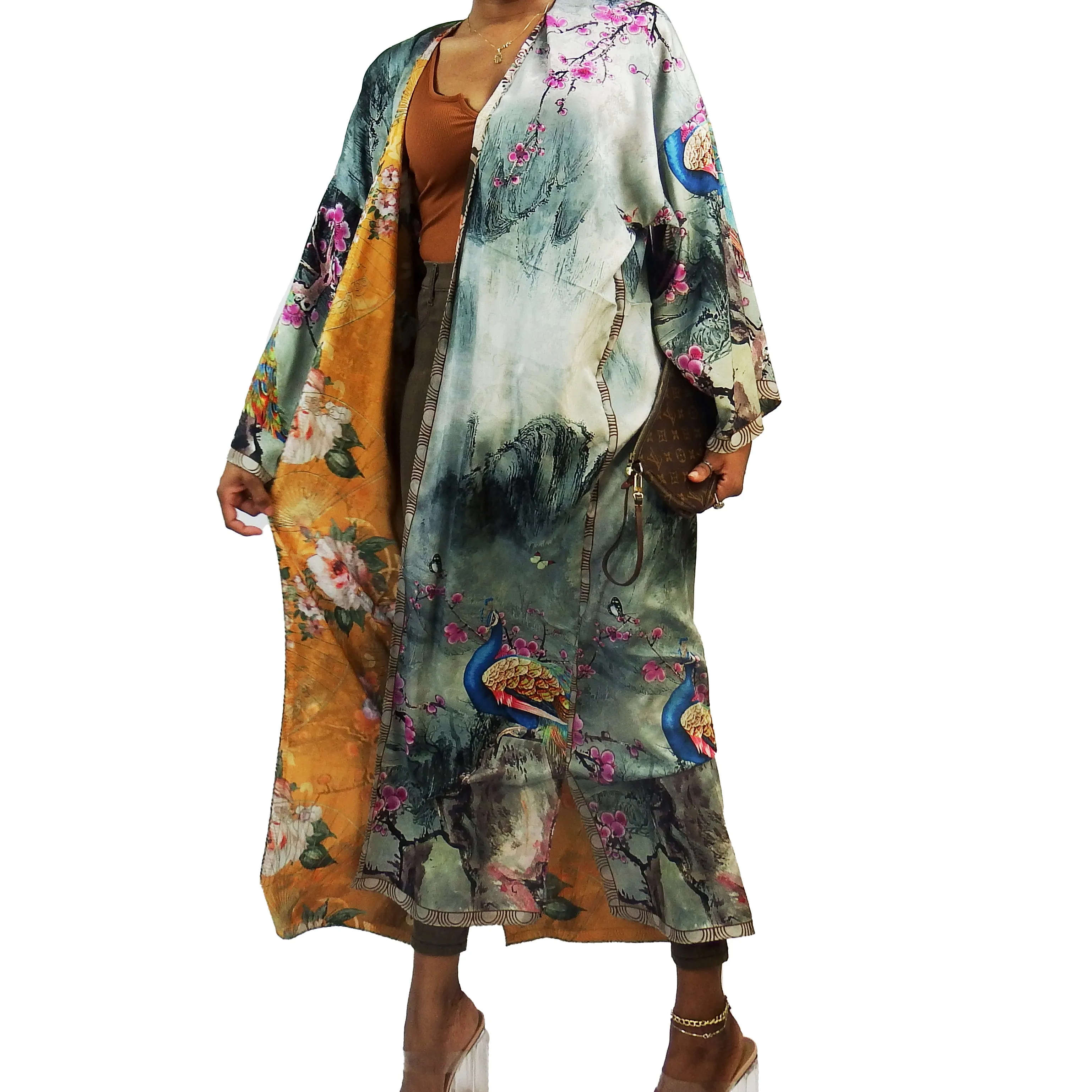 Kyoto Garden | Fully Lined | Kimono Jacket (Open Front) | Floor Length Long Robe