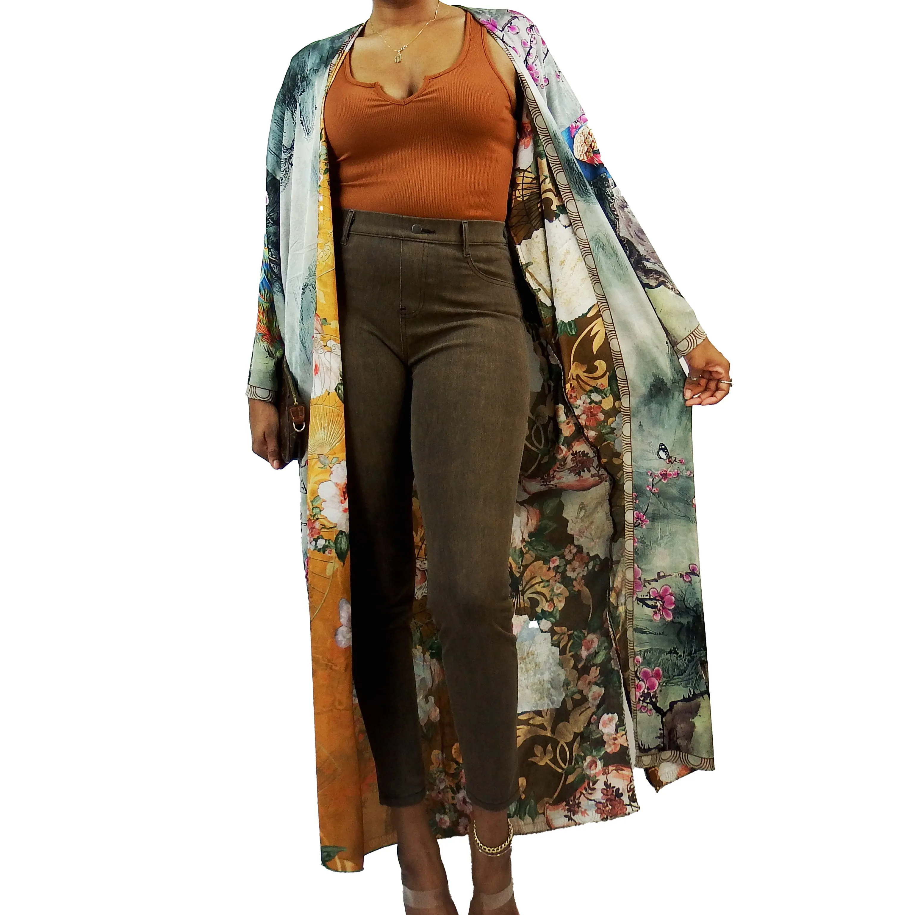 Kyoto Garden | Fully Lined | Kimono Jacket (Open Front) | Floor Length Long Robe