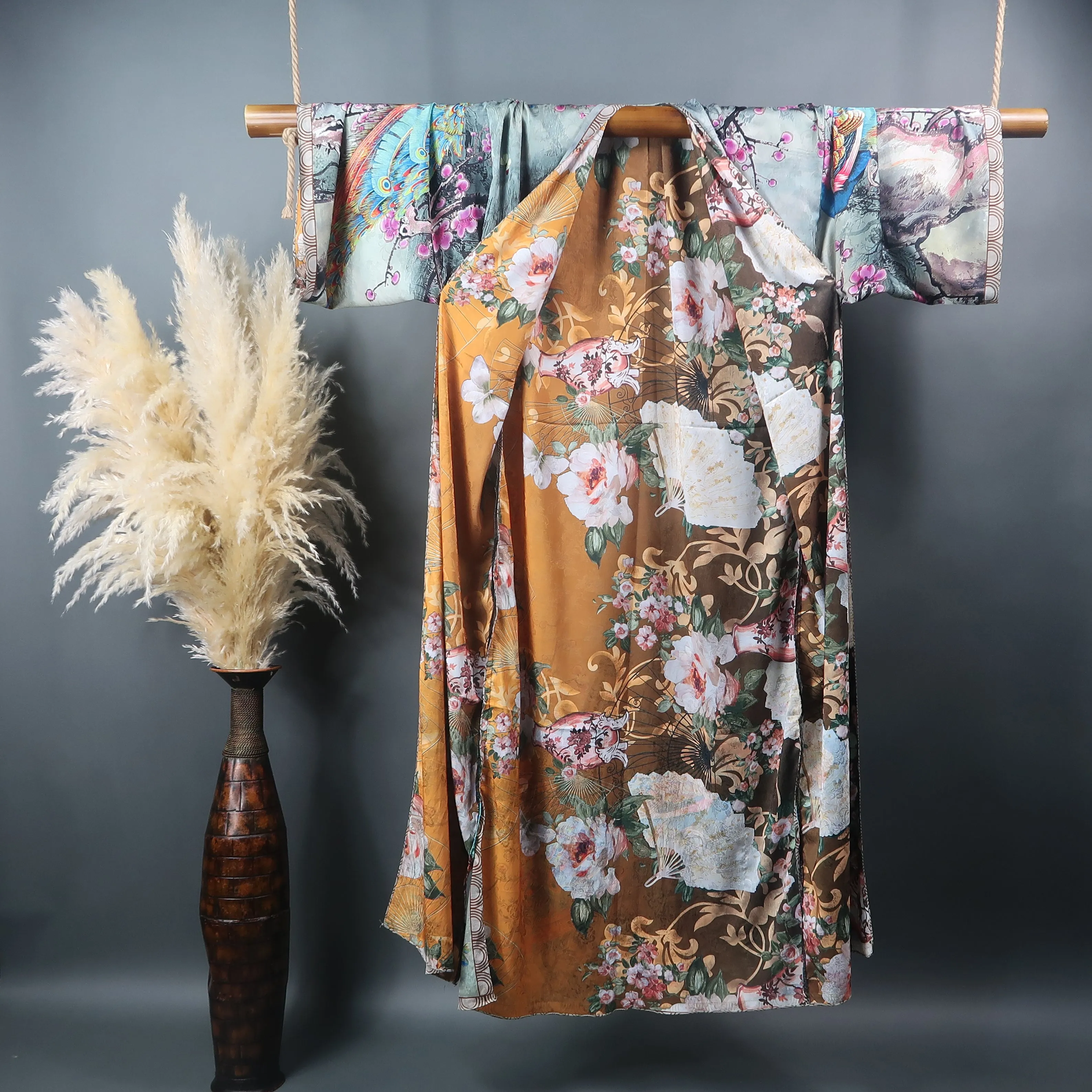 Kyoto Garden | Fully Lined | Kimono Jacket (Open Front) | Floor Length Long Robe