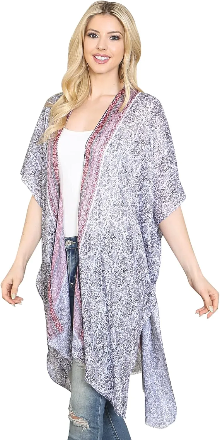 Lightweight Sheer Open Shawl Cardigan - Tassel Floral Robe, Snake, Leopard Animal Print Kimono