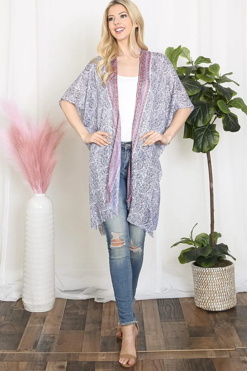 Lightweight Sheer Open Shawl Cardigan - Tassel Floral Robe, Snake, Leopard Animal Print Kimono