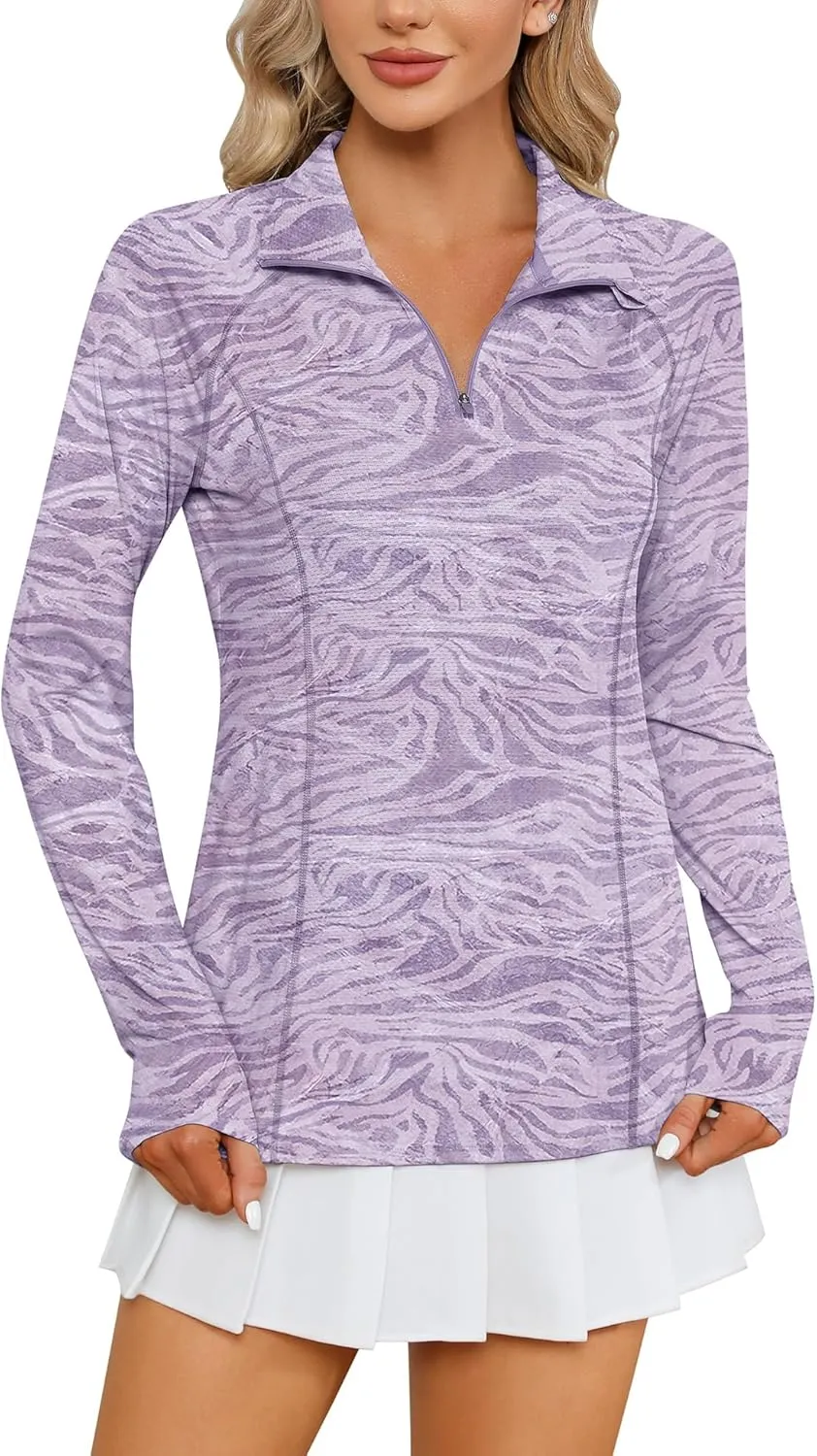 LOMON Women Long Sleeve Shirts Sun Protection 1/4 Zip Summer Quick Dry Hiking Shirts Quarter Zip Pullover for Women