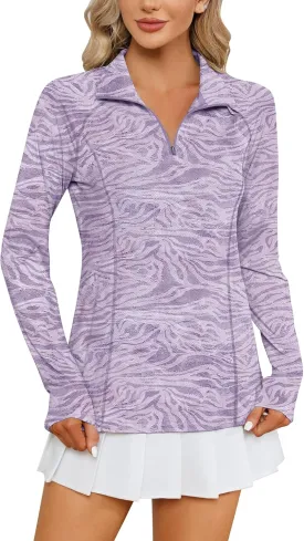 LOMON Women Long Sleeve Shirts Sun Protection 1/4 Zip Summer Quick Dry Hiking Shirts Quarter Zip Pullover for Women