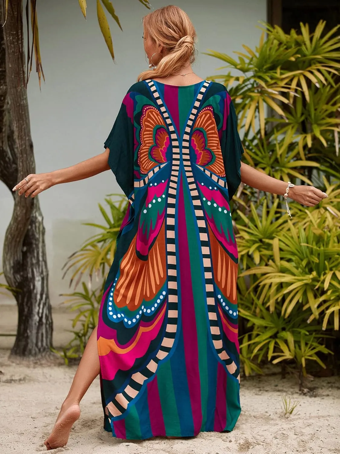 LOUSEA Caftans for Women Plus Size Swim Cover up Vneck Batwing Dress Loose fit Moroccan Caftan mumu Dresses for Women