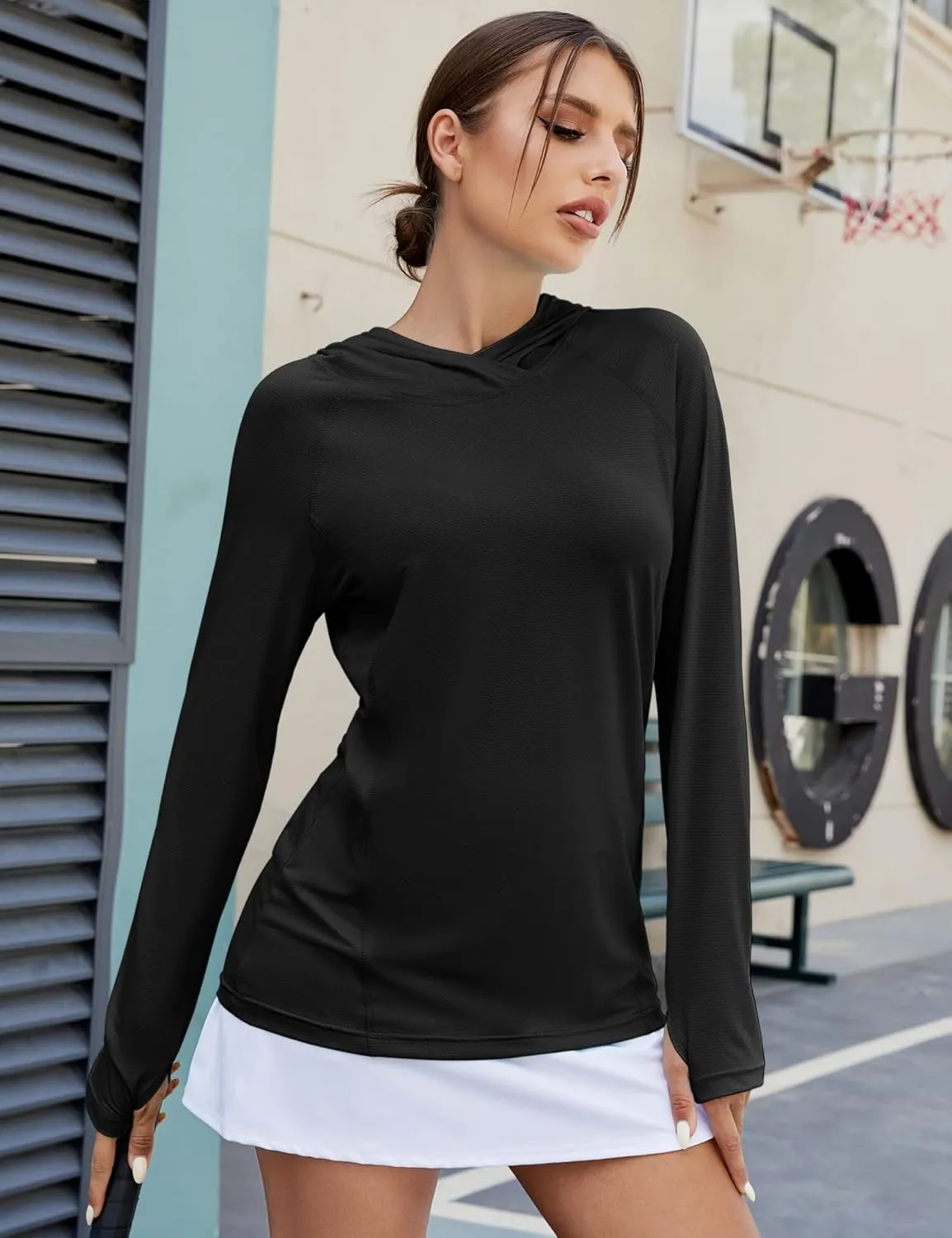LUYAA Women's UPF 50  Sun Protection Hoodie Breathable Stretch Hiking Shirts Long Sleeve for Running Outdoor Workout