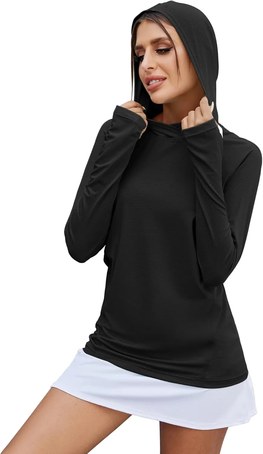 LUYAA Women's UPF 50  Sun Protection Hoodie Breathable Stretch Hiking Shirts Long Sleeve for Running Outdoor Workout