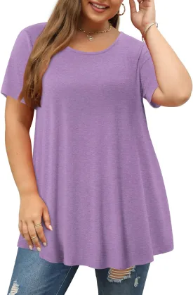 Magritta Plus Size Tops for Women Casual Summer Crew Neck Tunics Short Sleeve Loose Shirts Blouses 1X-5X