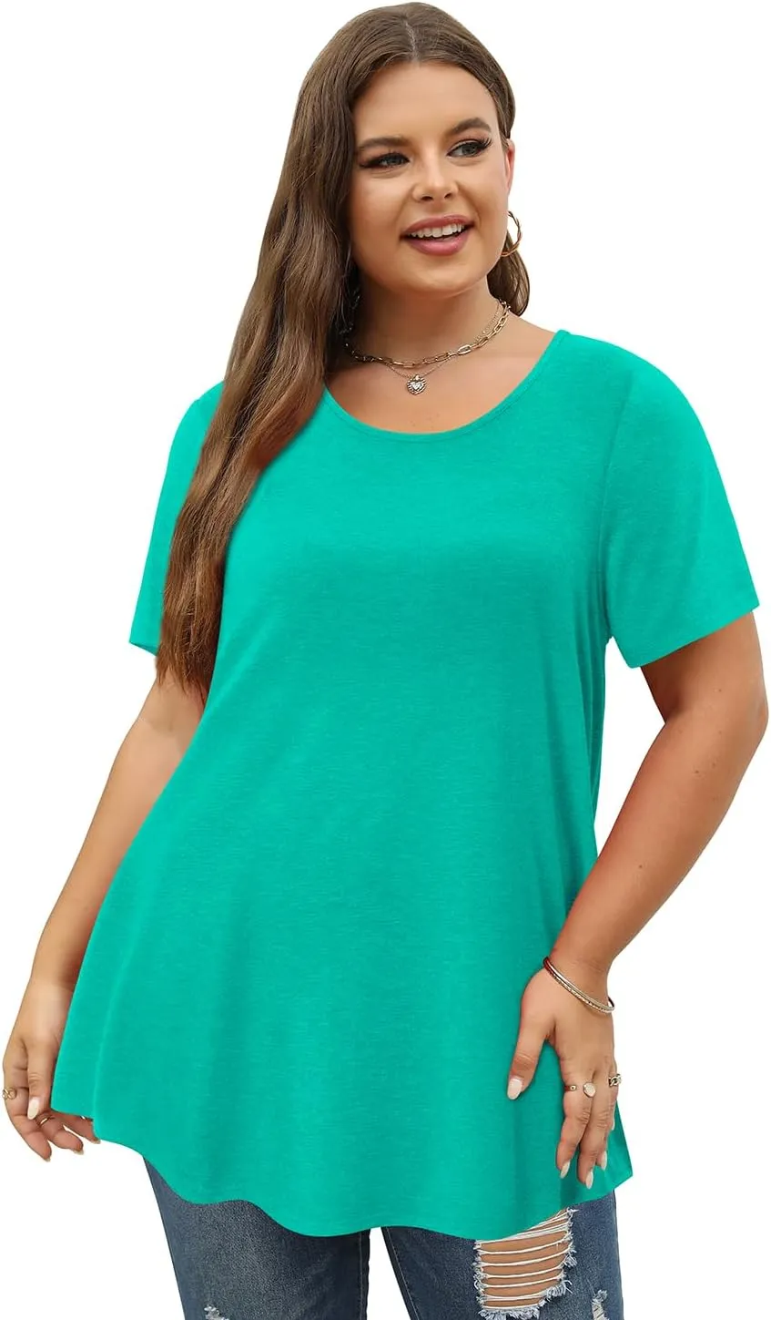 Magritta Plus Size Tops for Women Casual Summer Crew Neck Tunics Short Sleeve Loose Shirts Blouses 1X-5X