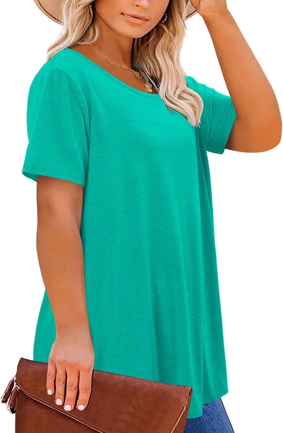 Magritta Plus Size Tops for Women Casual Summer Crew Neck Tunics Short Sleeve Loose Shirts Blouses 1X-5X