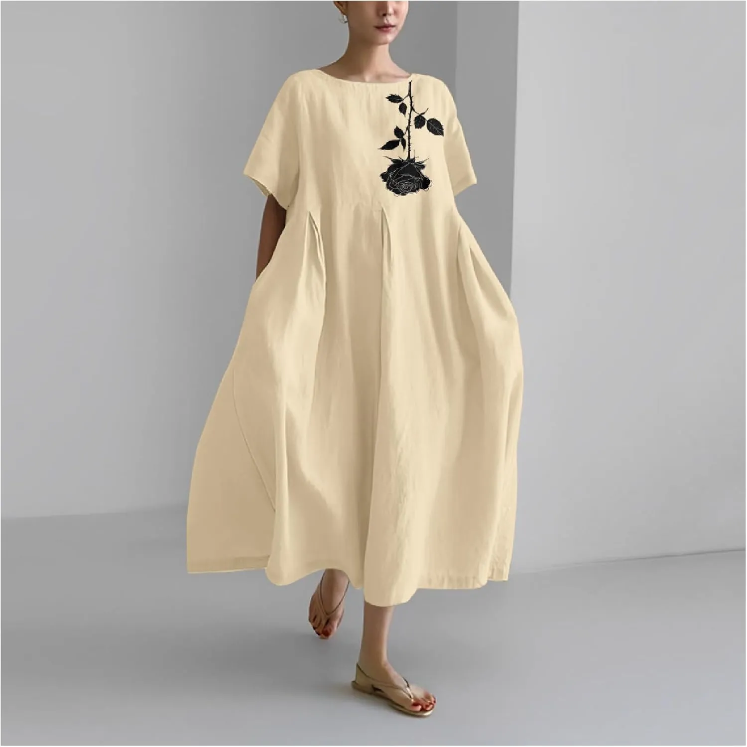 MARSVOVO Summer Casual Dresses Boho Floral Print Short Sleeve Loose Crew Neck Plus Size Party Dresses for Curvy Women