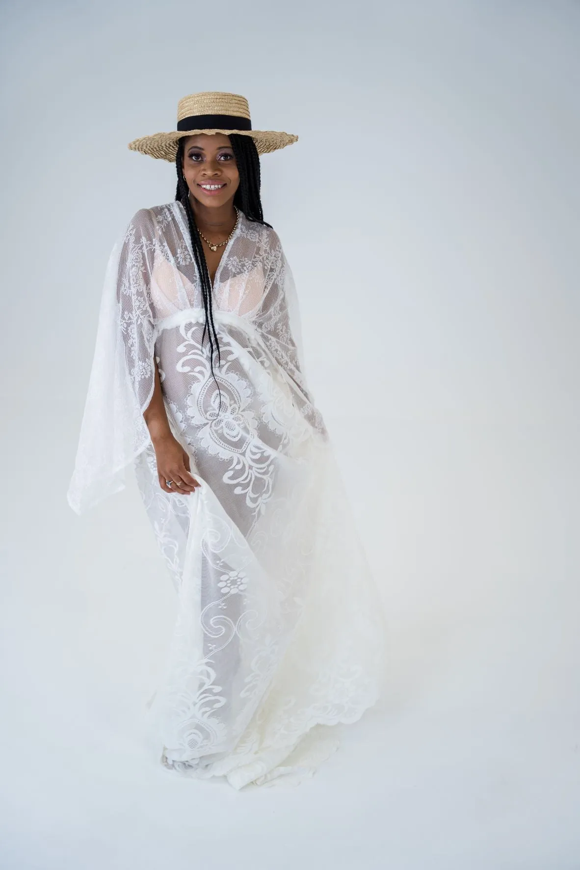 Maternity Photoshoot Dresses - White Lace Vneck Gown - D&J Newborn and Maternity Props