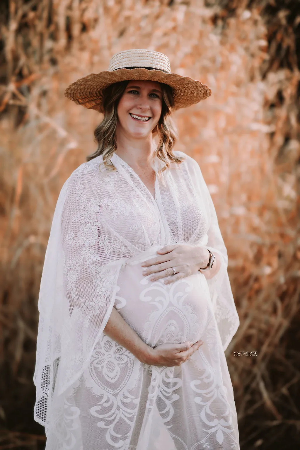 Maternity Photoshoot Dresses - White Lace Vneck Gown - D&J Newborn and Maternity Props