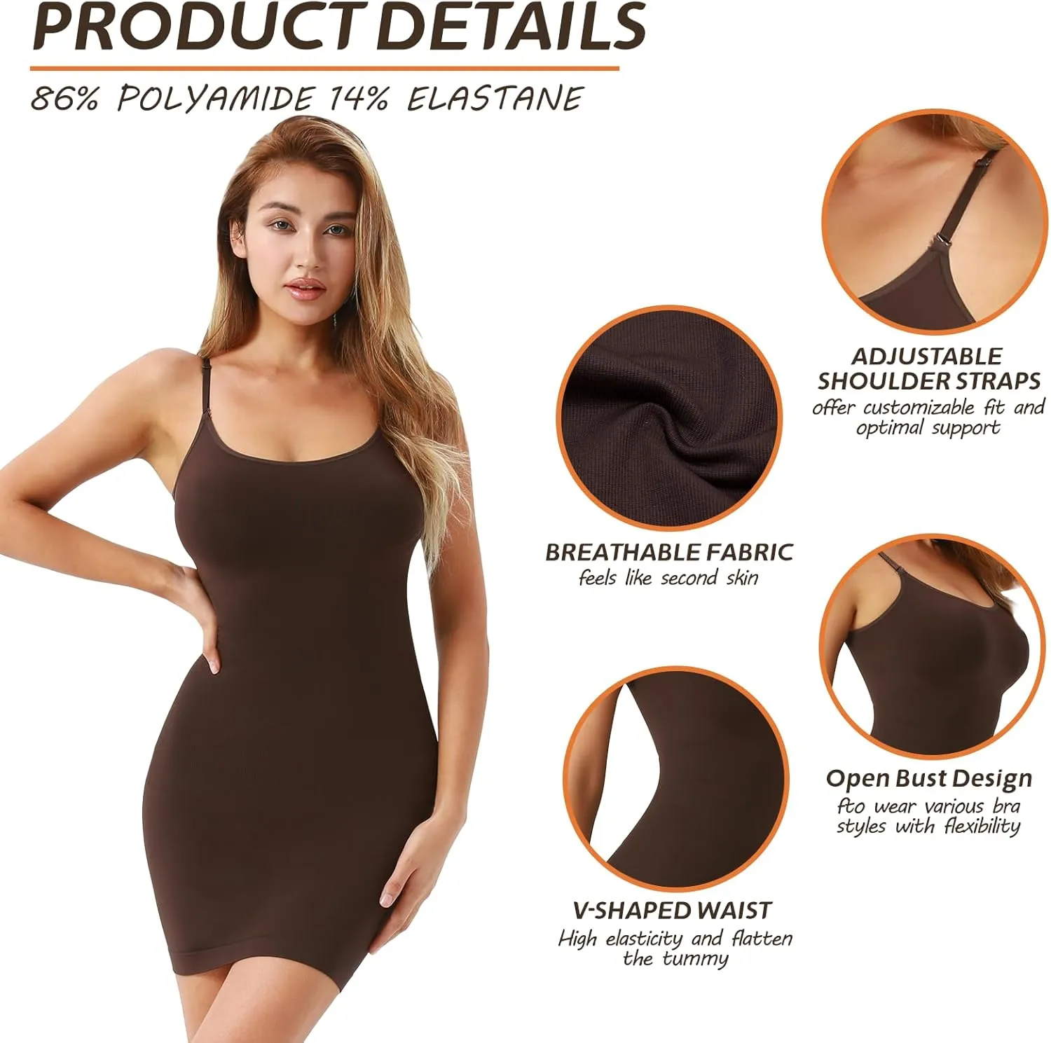 MUEE Body Shaper For Women Under Dress Control Slips One Piece Full Slip Tummy Control Shapewear Dress With Adjustable Strap