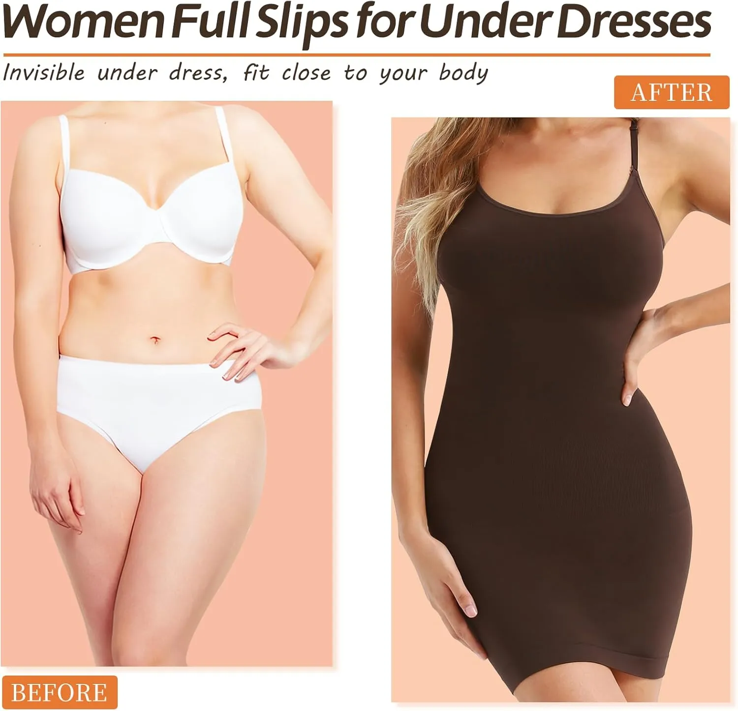MUEE Body Shaper For Women Under Dress Control Slips One Piece Full Slip Tummy Control Shapewear Dress With Adjustable Strap