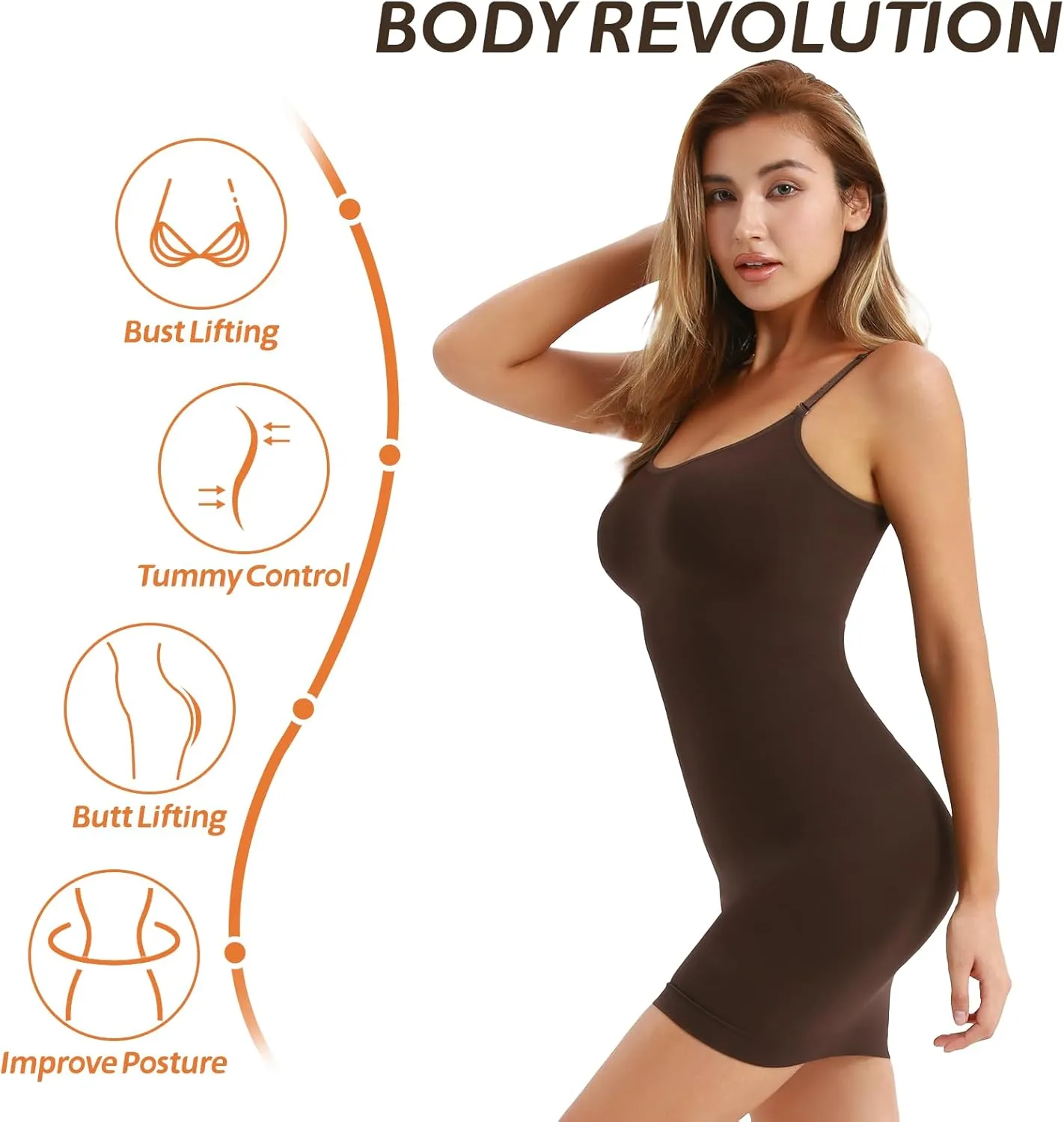 MUEE Body Shaper For Women Under Dress Control Slips One Piece Full Slip Tummy Control Shapewear Dress With Adjustable Strap