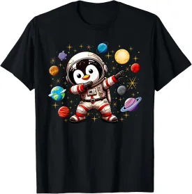 Penguin Astronaut Dabbing In Space Cosmic Galaxy Adventure T-Shirt
